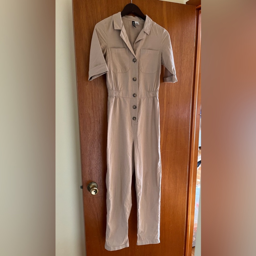 H&M Beige Button-Up Jumpsuit